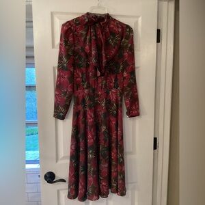 Vintage 70s burgundy I.Magnin tropical floral print midi dress